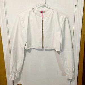 NEW Pinko UP junior ladies XL pleather long sleeve belly crop open front jacket